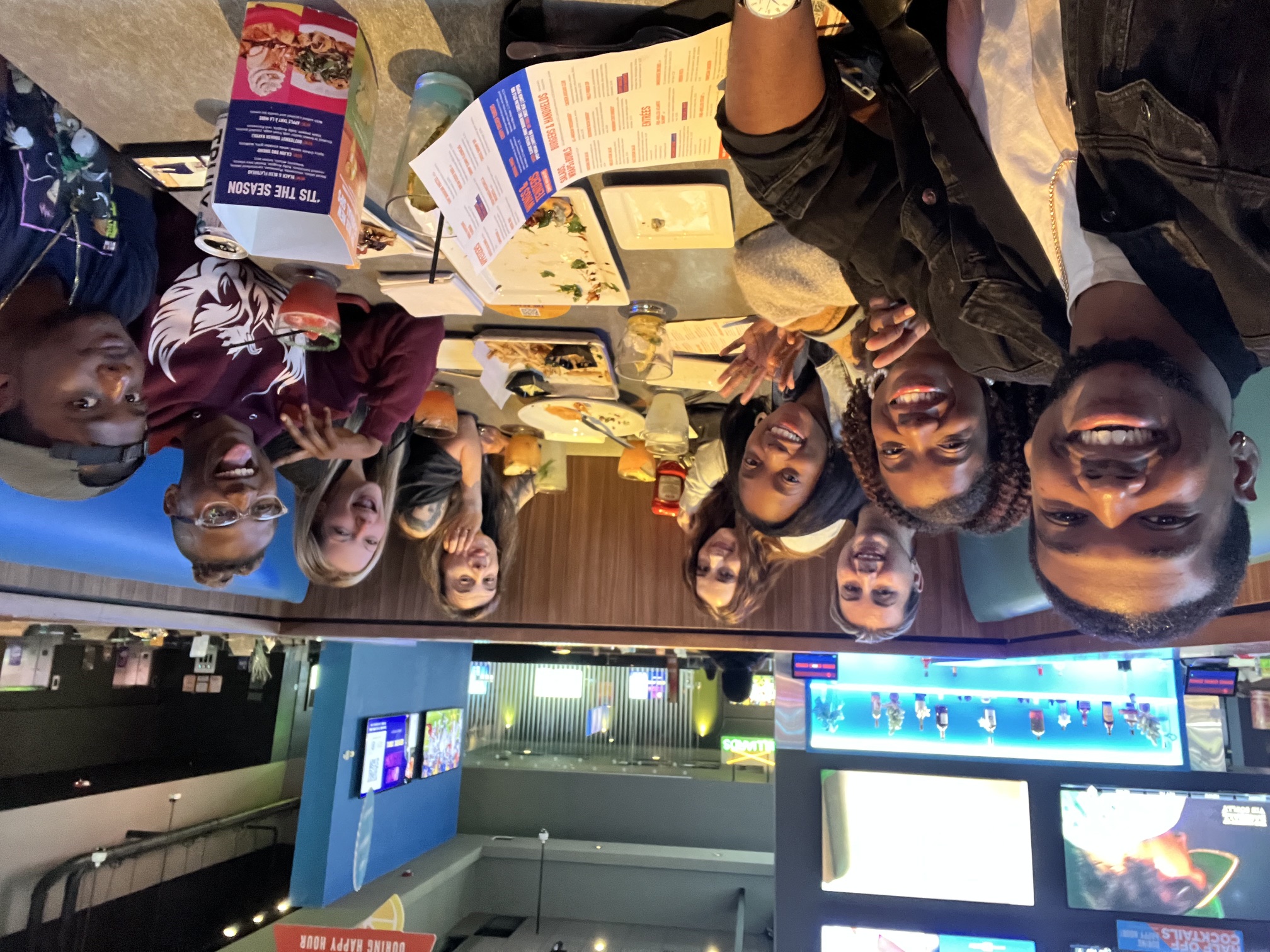The team out to eat together at a restaurant